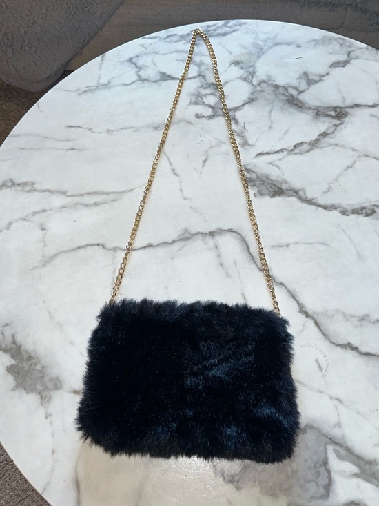 Handbags - Black Faux Fur Chain Shoulder Bag - Women's Fashion